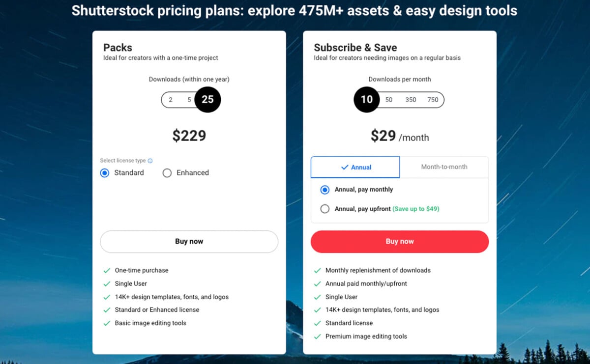 shutterstock review, shutterstock pricing plans