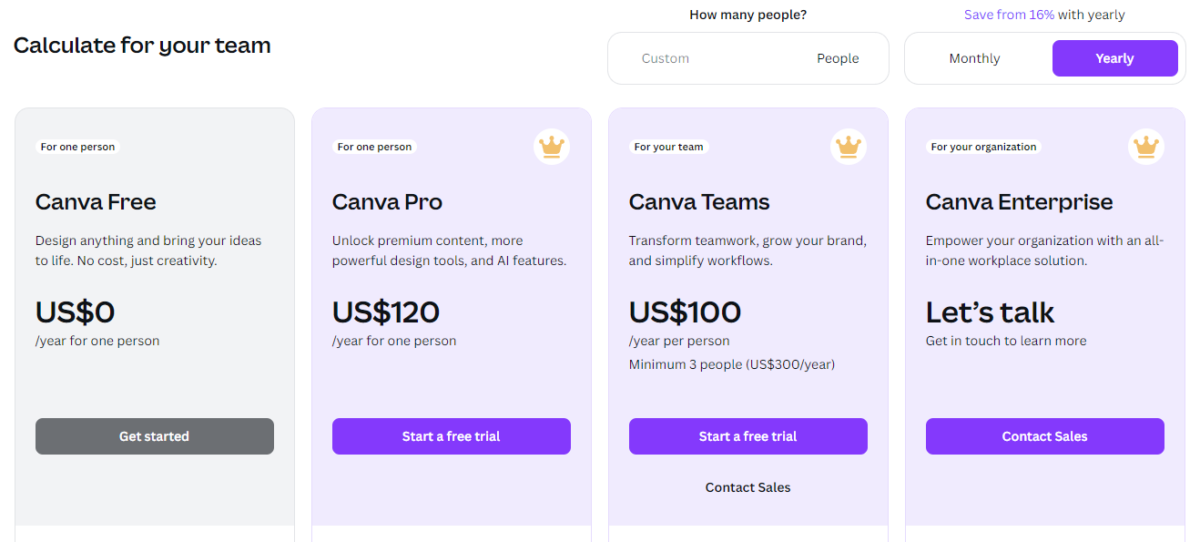 canva pro pricing page 