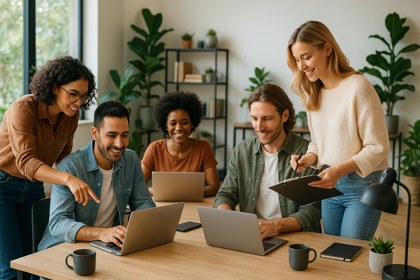 ai generated images with chatgpt. group of people working in an office