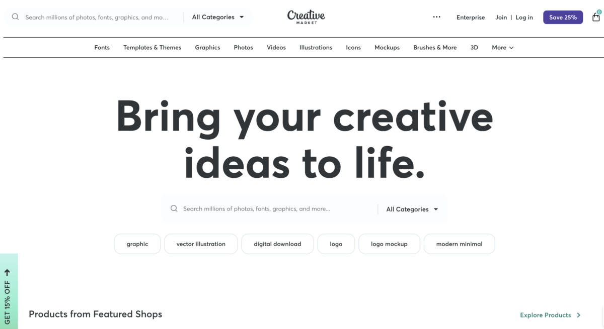 creative market homepage