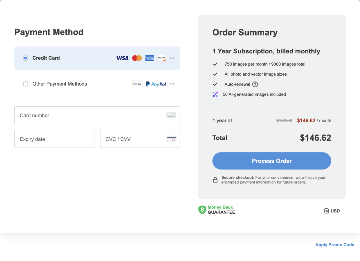 depositphotos coupon code, order summary 