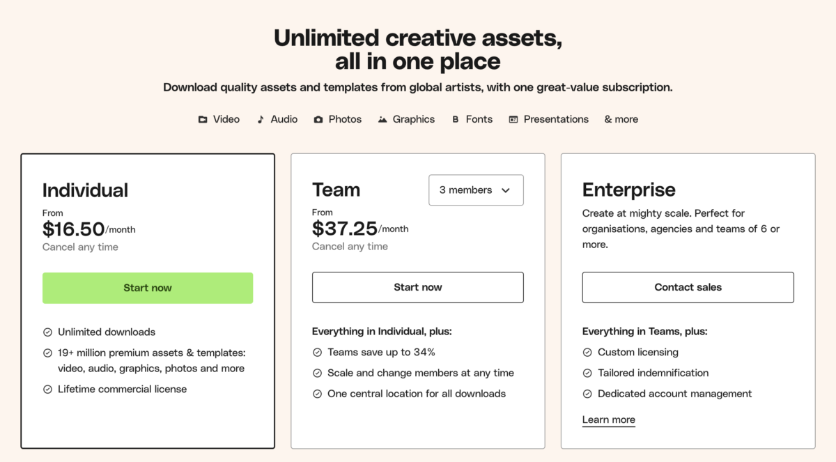 envato elements coupon pricing page