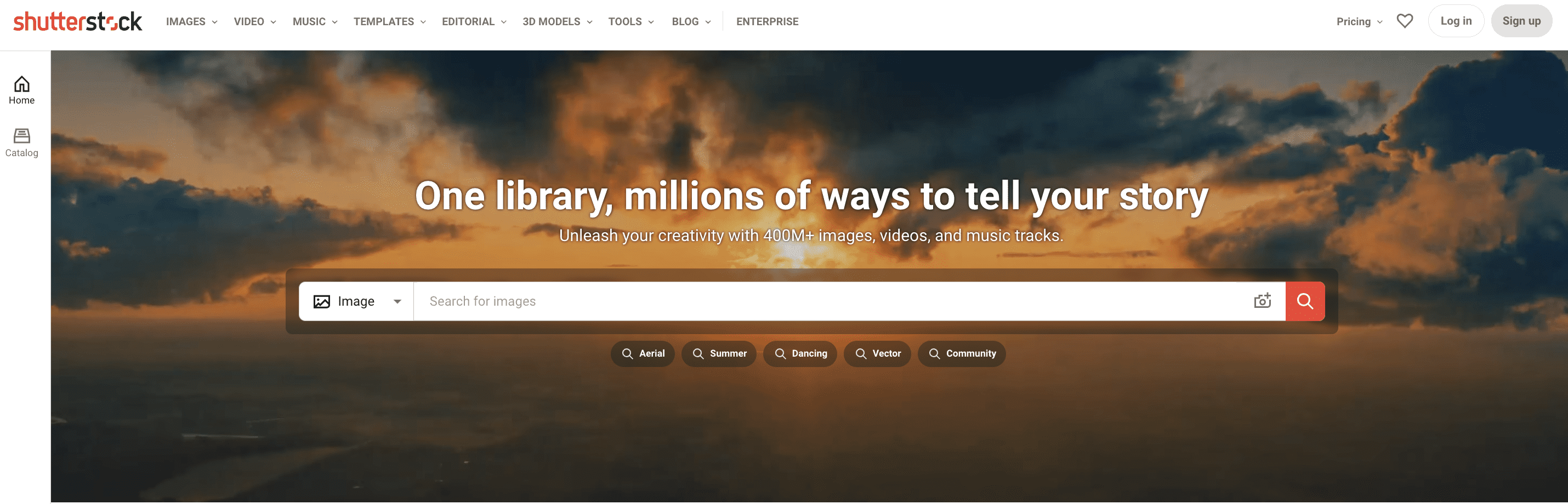 shutterstock review, screenshot of shutterstock homepage